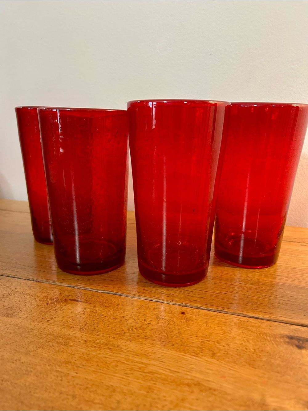 Set of 4 Ruby Red Bubble Glass Drinking Tumblers